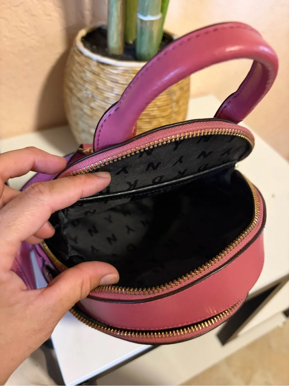 DKNY Hot Pink Mini Leather Backpack with Gold Hardware